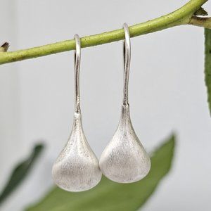 925 Sterling Silver - Brushed Silver Teardrop Drop Earrings